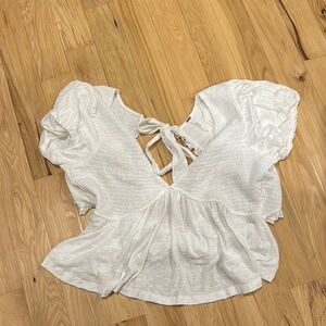White Women's Top with Tie Back
